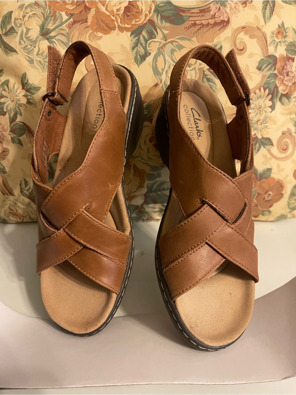 Clarks Women's Merliah Echo Tan Leather 2” Heeled Sandal Size 7.5